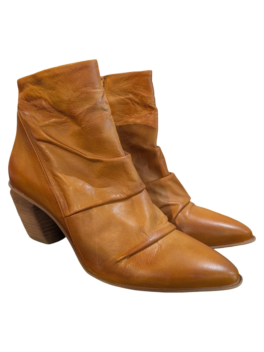Miz Mooz Cognac Leather Boho Ankle Boots EU 41 Made in Portugal US 10/10.5